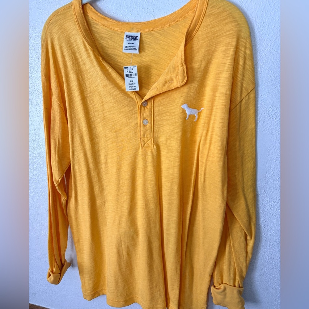 PINK Victoria's Secret Yellow Long Sleeve Henley